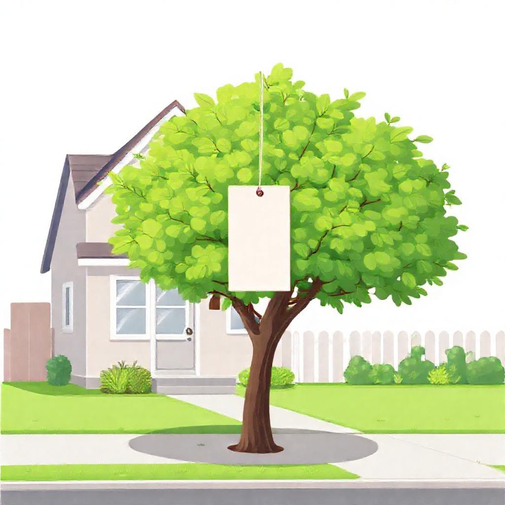 Illustration: a tree-lined street with nearby homes.