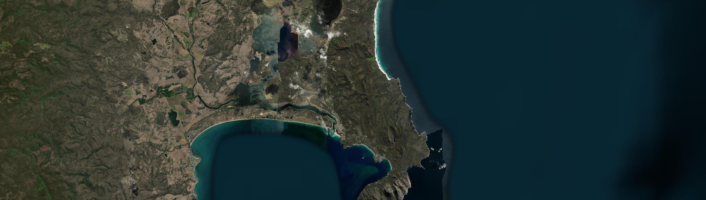 Aerial view of Coles Bay, TAS