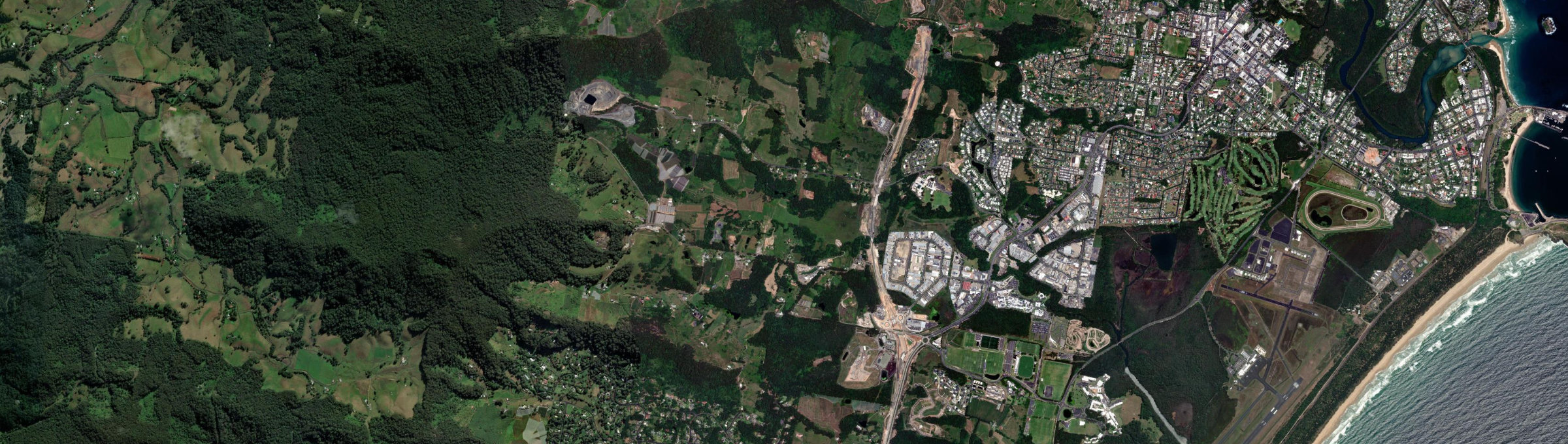 Aerial view of North Boambee Valley, NSW