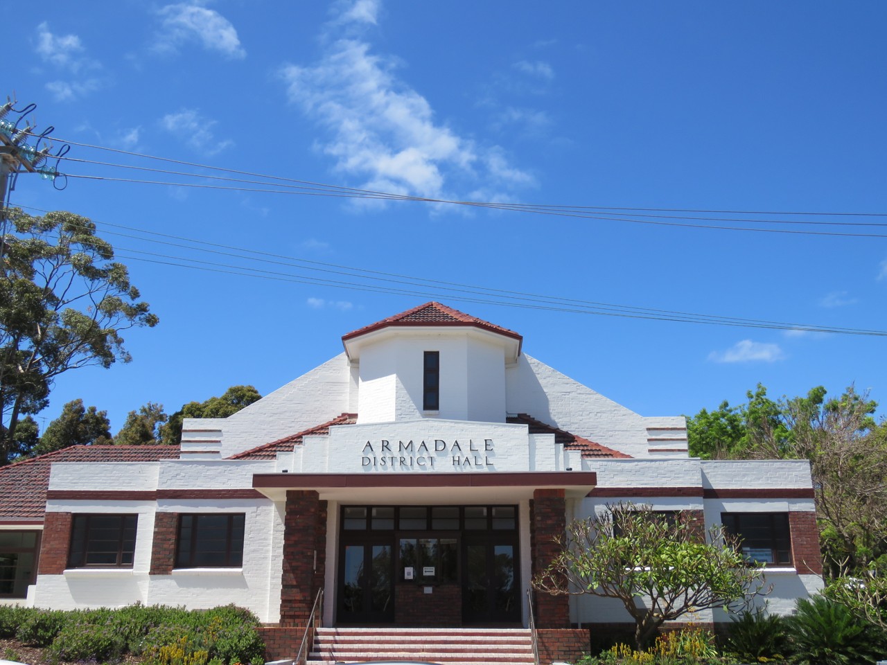 Armadale, WA, Armadale District Hall entrance with clear sky