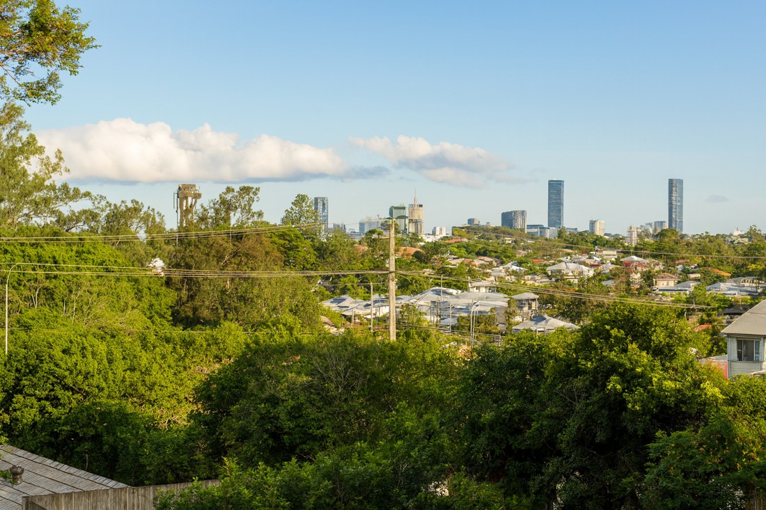 Ashgrove, QLD, View over trees towards city skyline