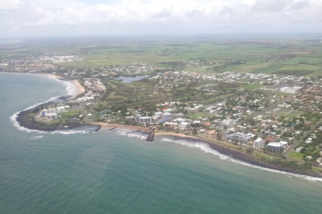 Bargara, QLD, Aerial view of a coastal residential area
