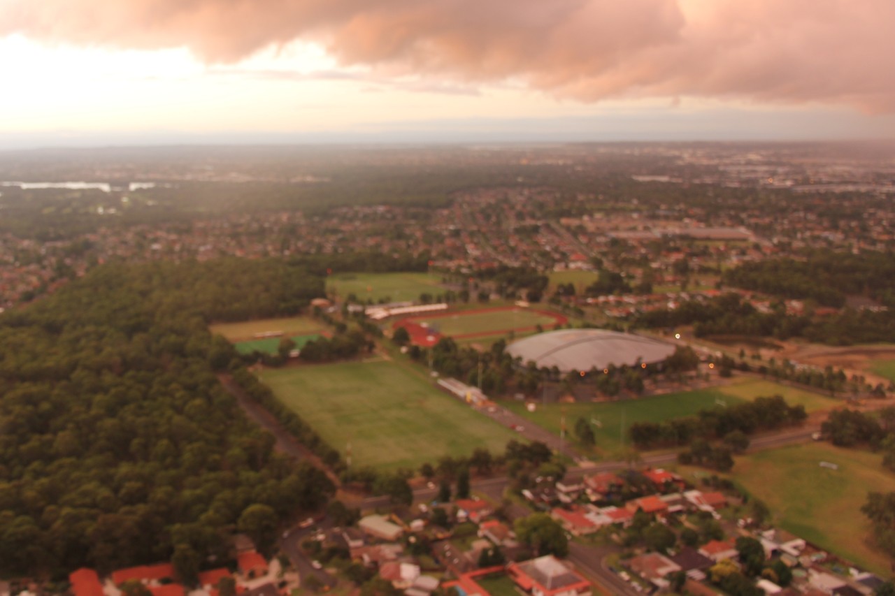 Bass Hill, NSW, Aerial view of urban and green landscape