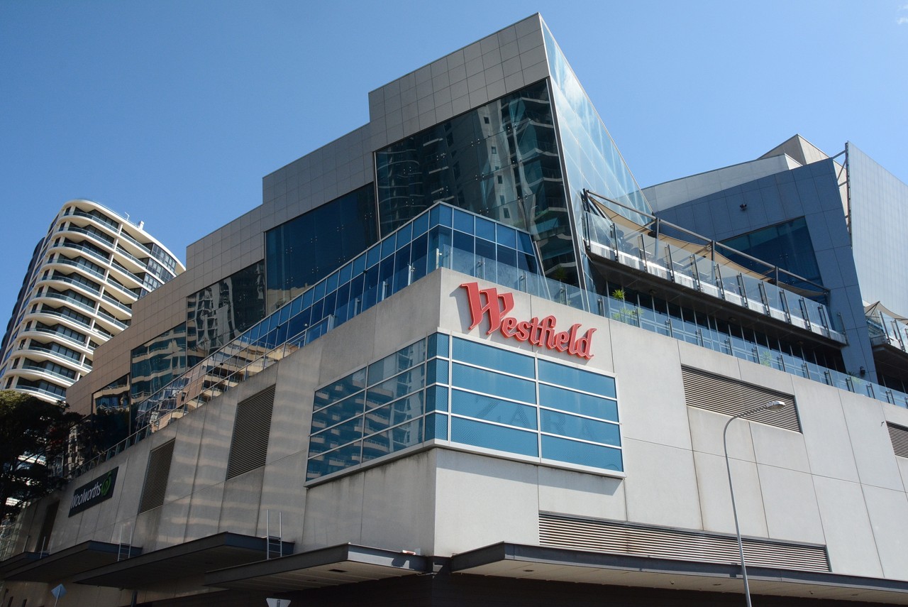 Bondi Junction, NSW, Westfield shopping centre exterior with glass facade