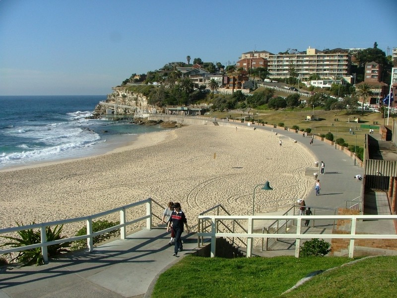 Bronte, NSW, Beachfront with walkway and residential buildings
