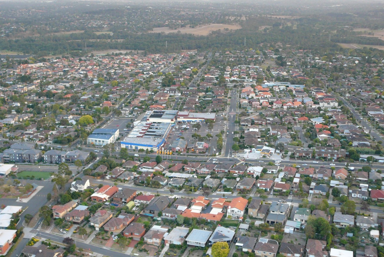 Bulleen, VIC, Aerial view of suburban residential area
