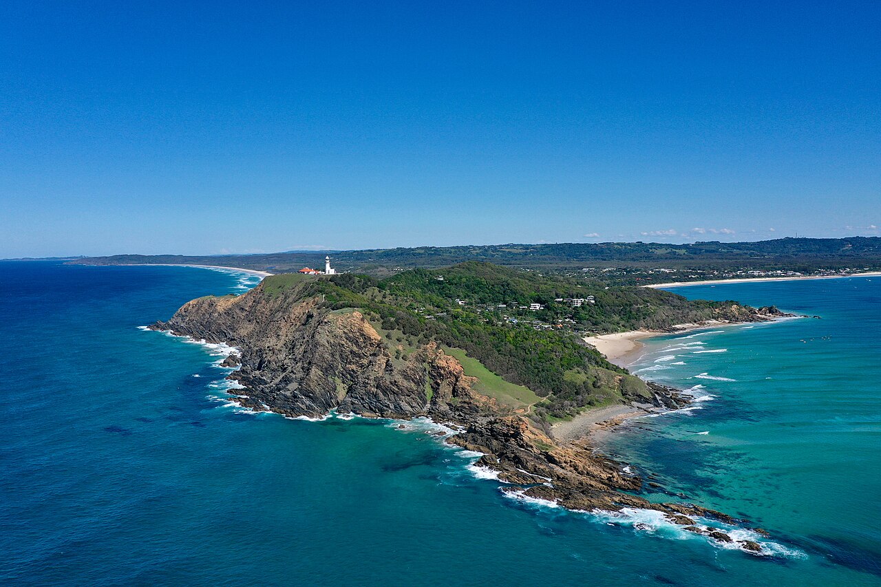 Byron Bay, NSW, Coastline with Cape Byron lighthouse in view