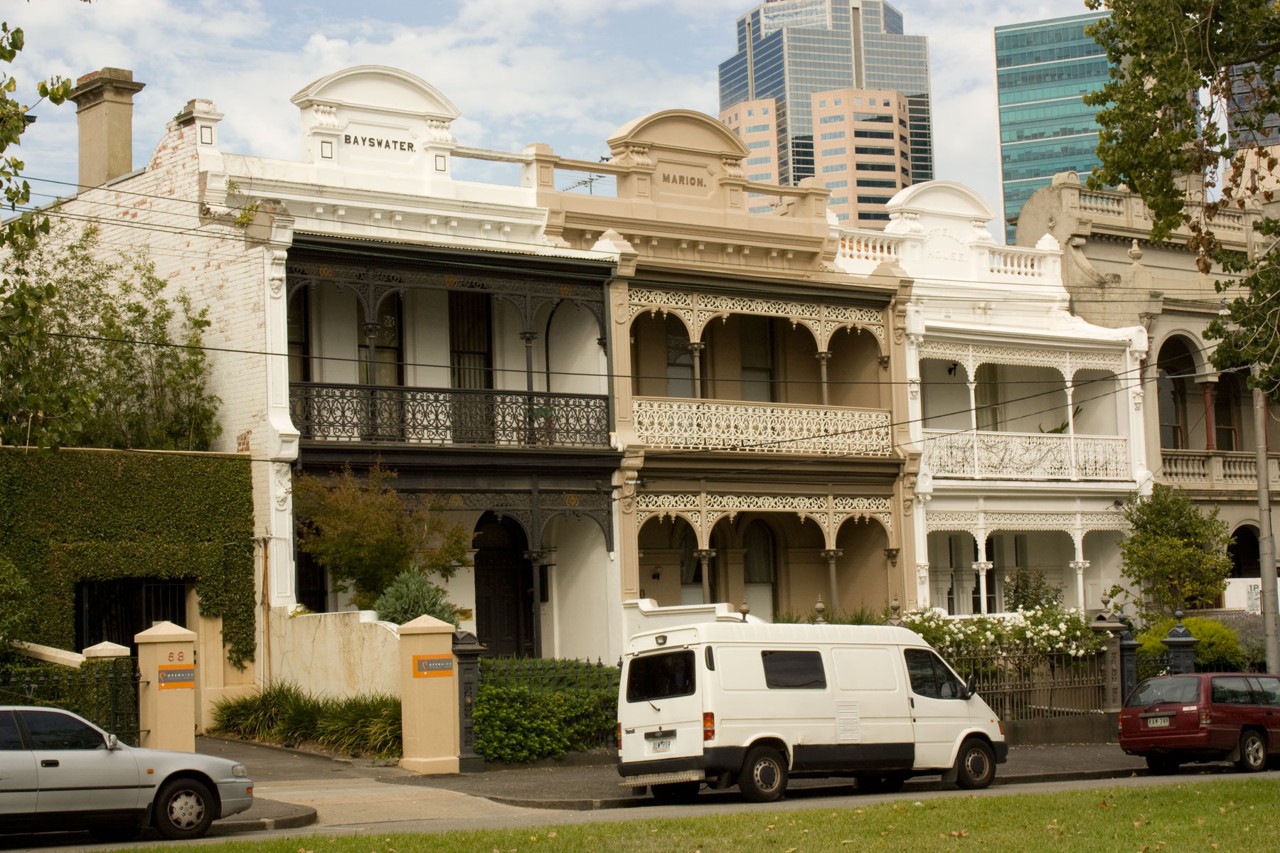 Carlton, VIC — Historic terrace houses with detailed ironwork balconies