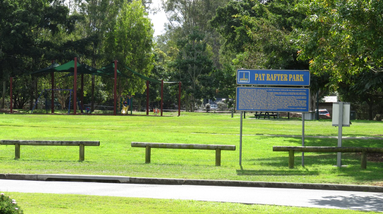 Carseldine, QLD, Playground and sign at Pat Rafter Park