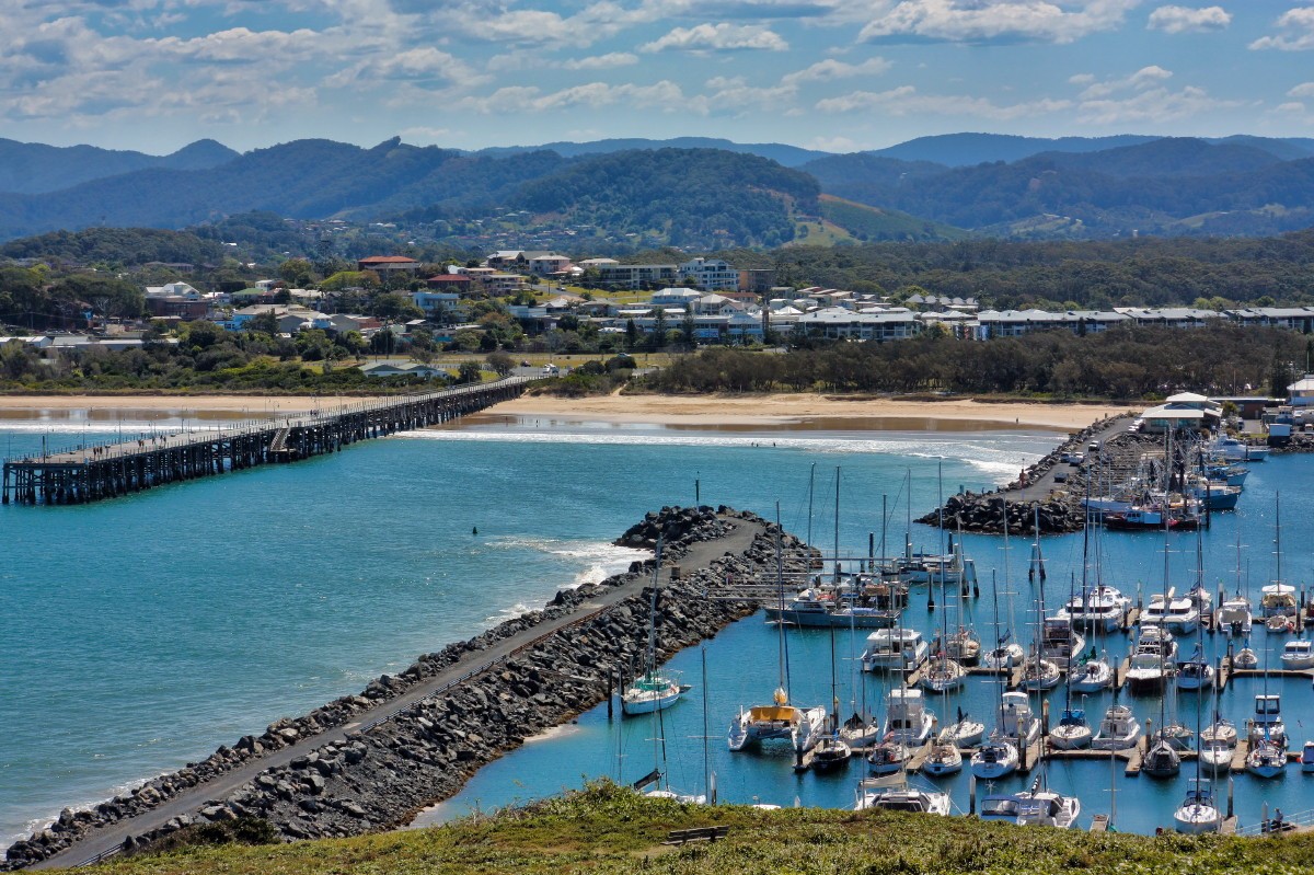 Coffs Harbour, NSW — Marina and jetty amidst coastal scenery