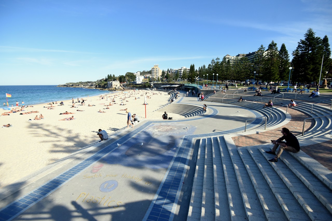 Coogee, NSW, Curved steps overlooking a sandy beach