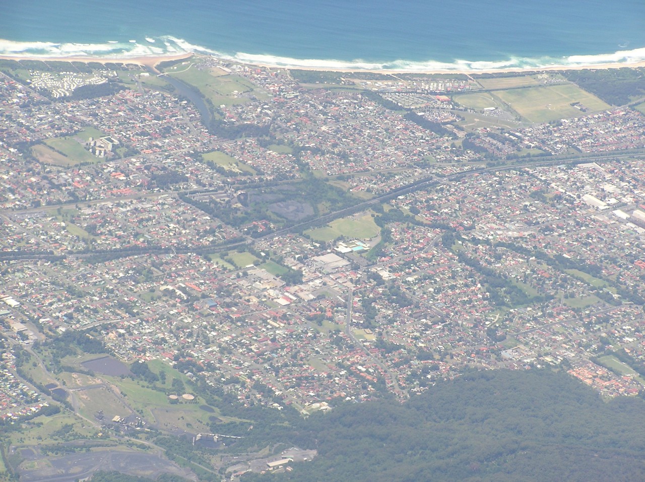 Corrimal, NSW, Aerial view of a coastal suburban area