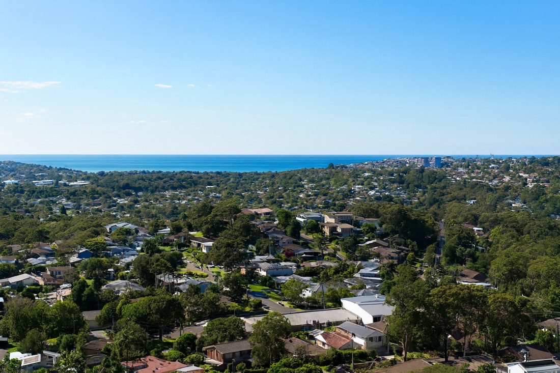 Cromer, NSW, Residential suburb with ocean in the distance