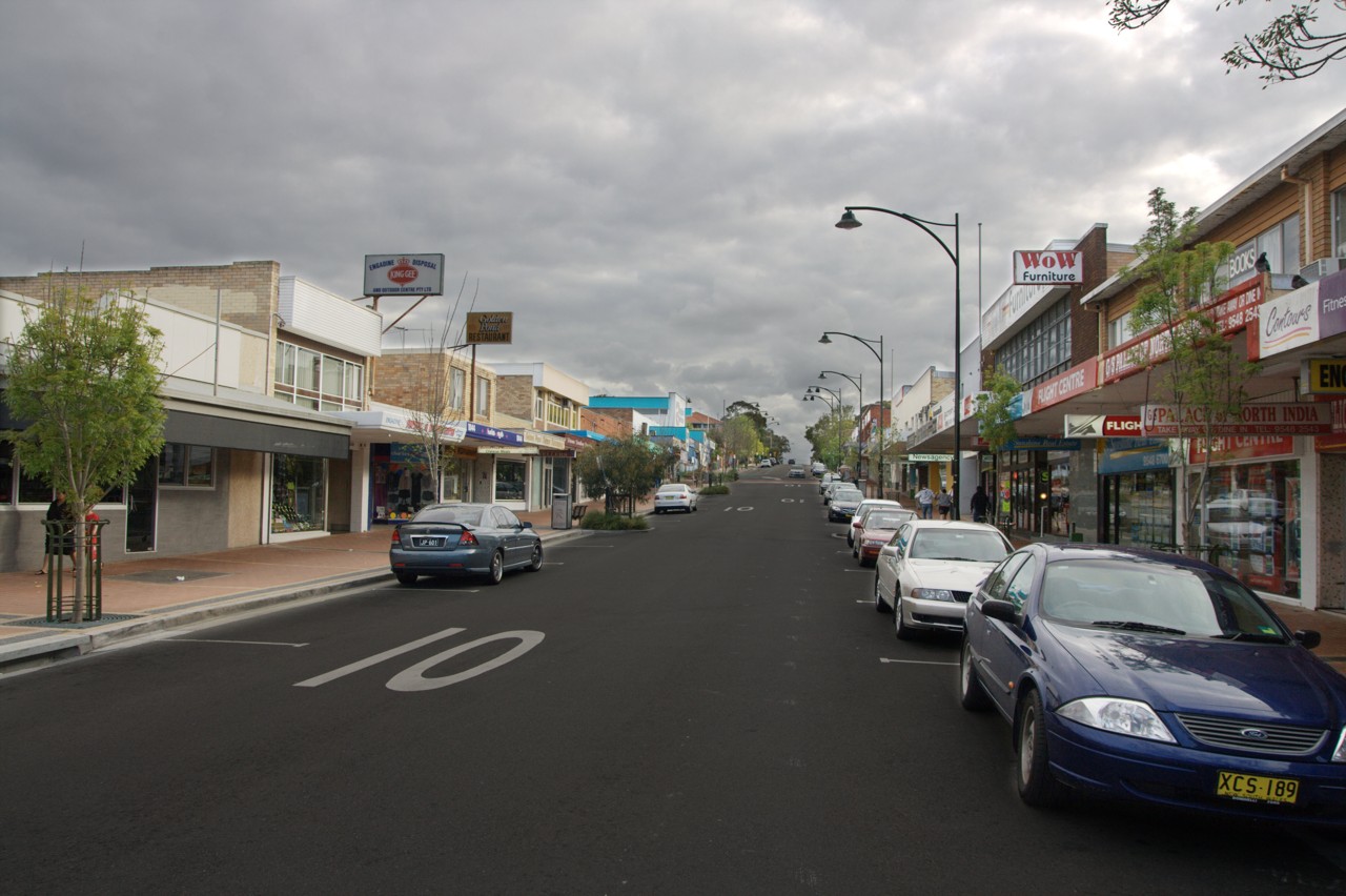 Engadine, NSW, Cars parked along a main commercial street