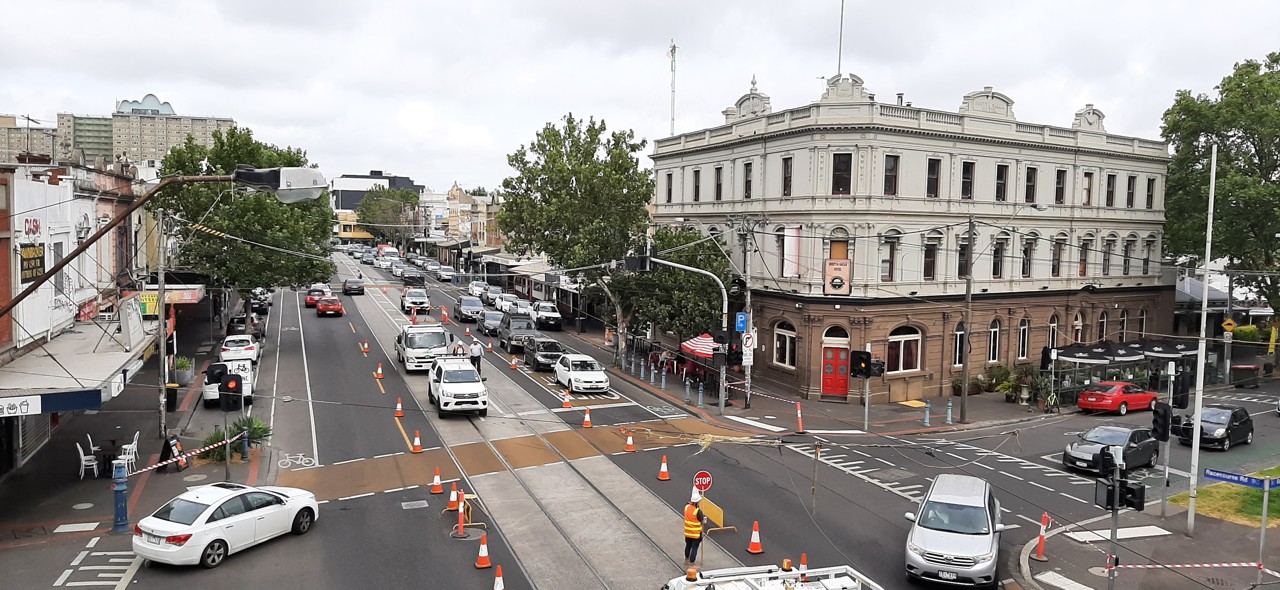 Flemington, VIC, Heritage building at a busy intersection