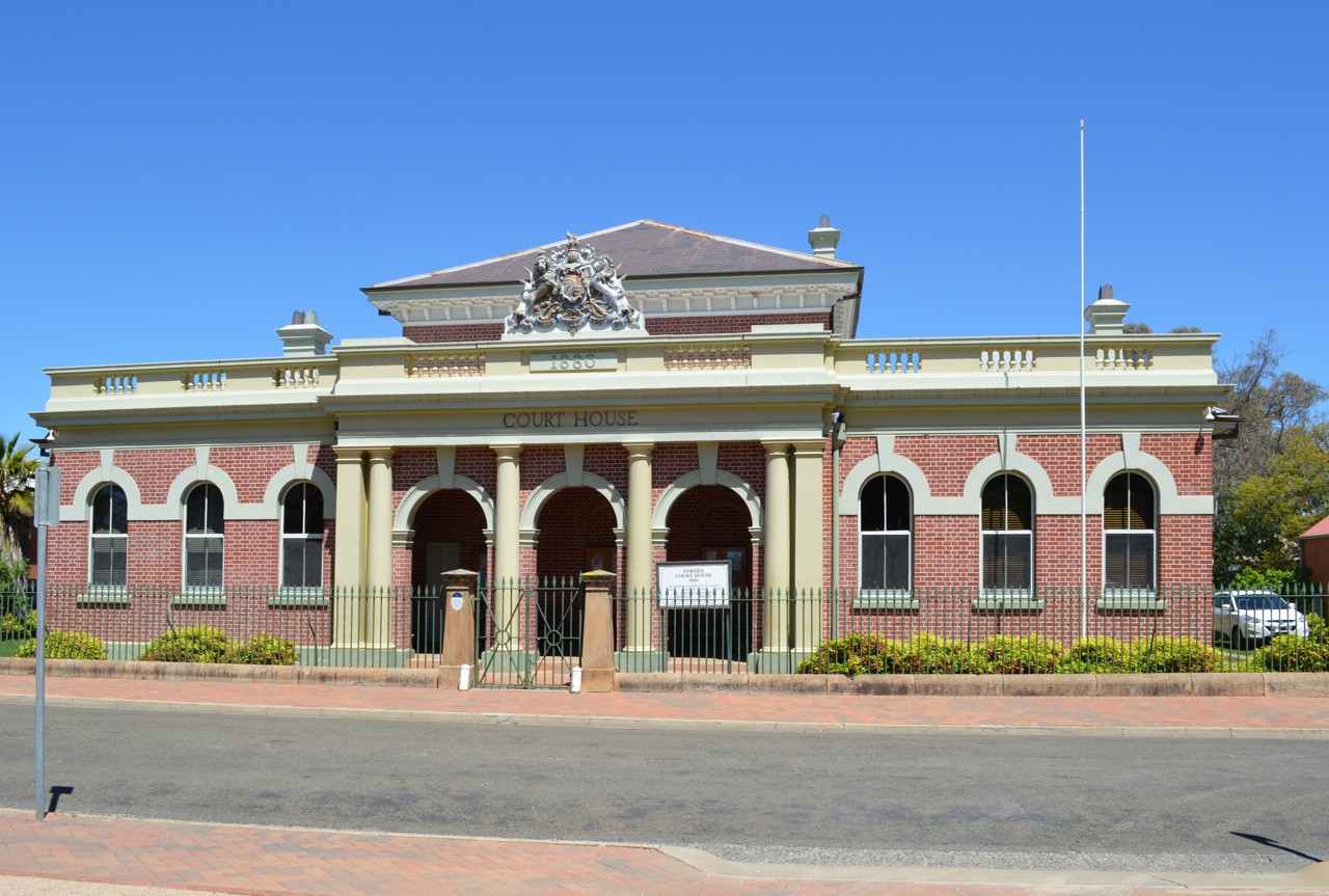 Forbes, NSW, Redbrick courthouse building with classical columns