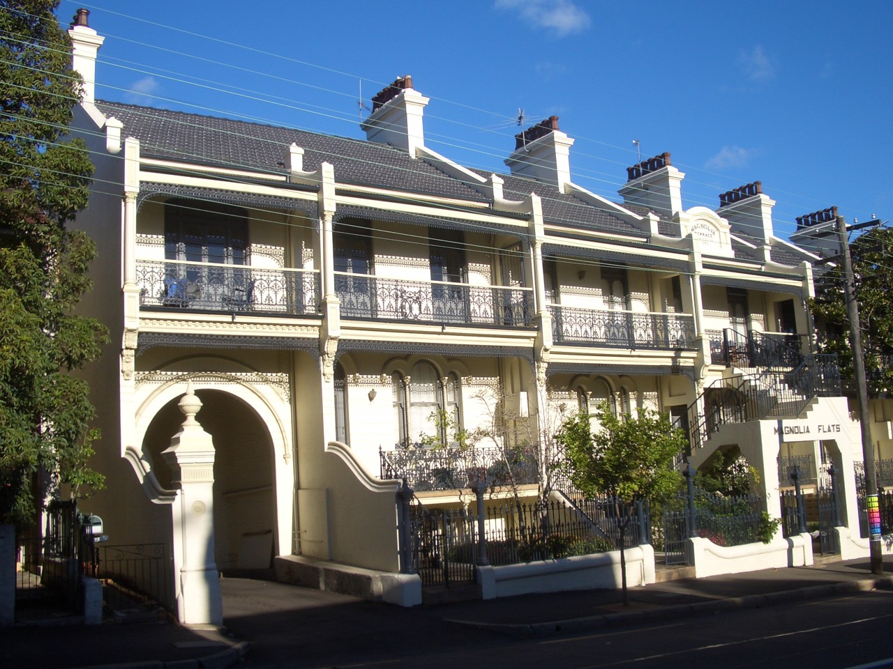 Forest Lodge, NSW, Terraced houses with wrought iron balconies