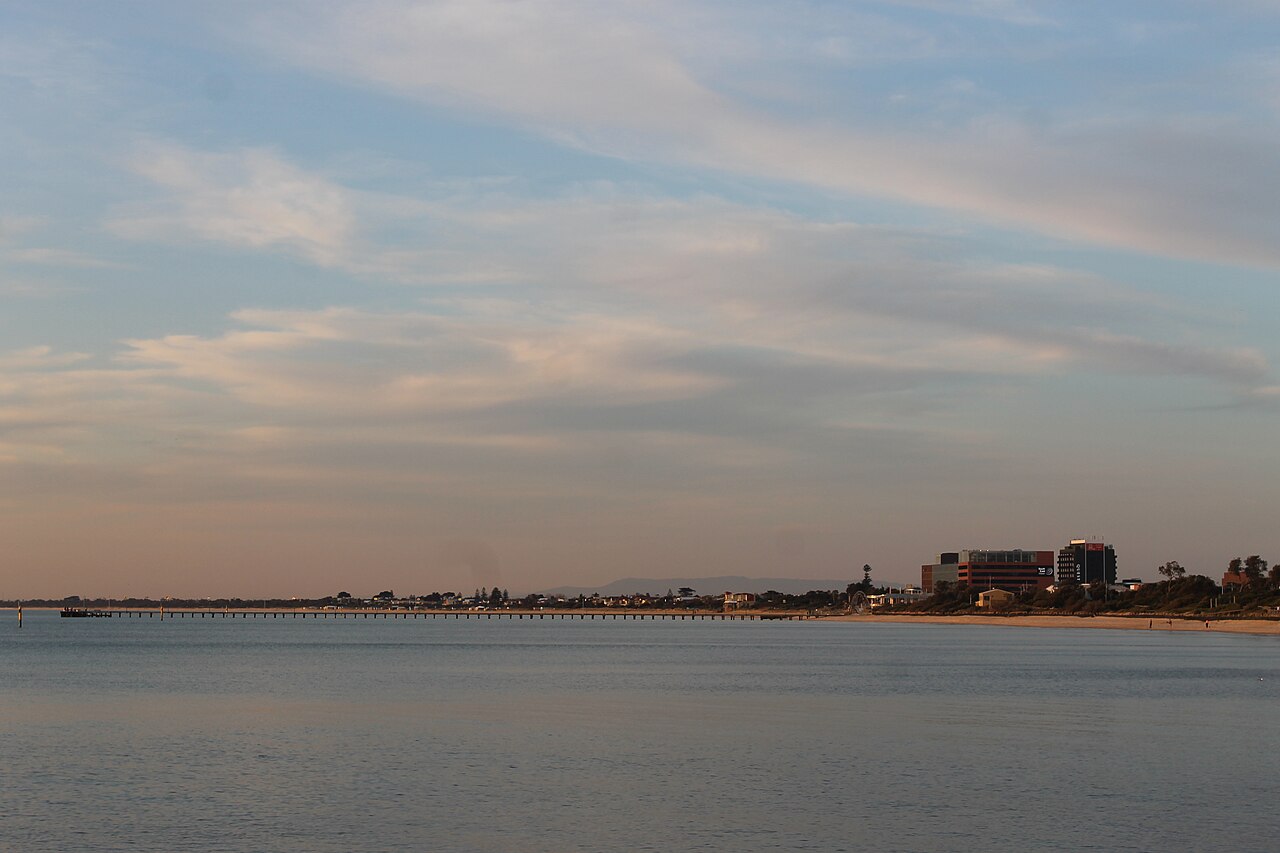 Frankston, VIC, Sunset over Frankston Pier and foreshore