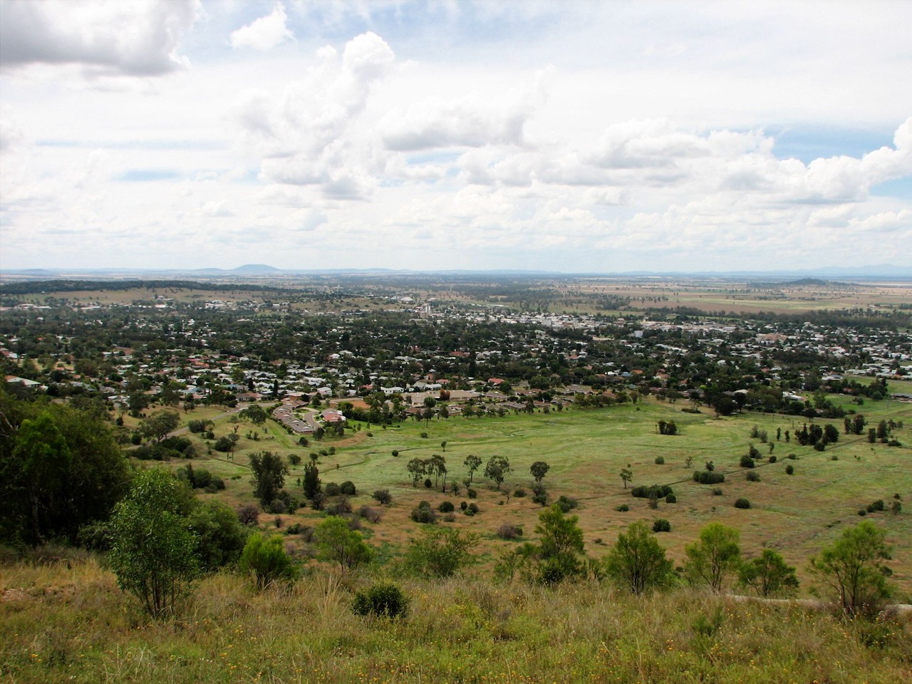 Gunnedah, NSW, Elevated view over town and surrounding landscape