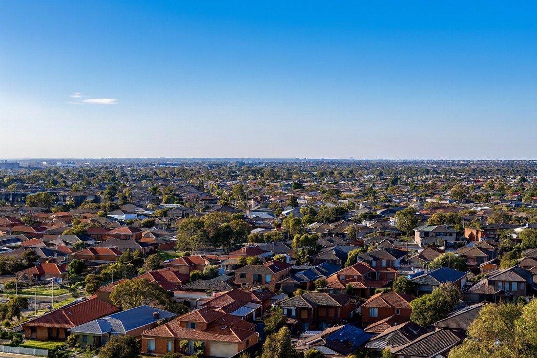 Hoppers Crossing, VIC, Aerial view of suburban residential houses