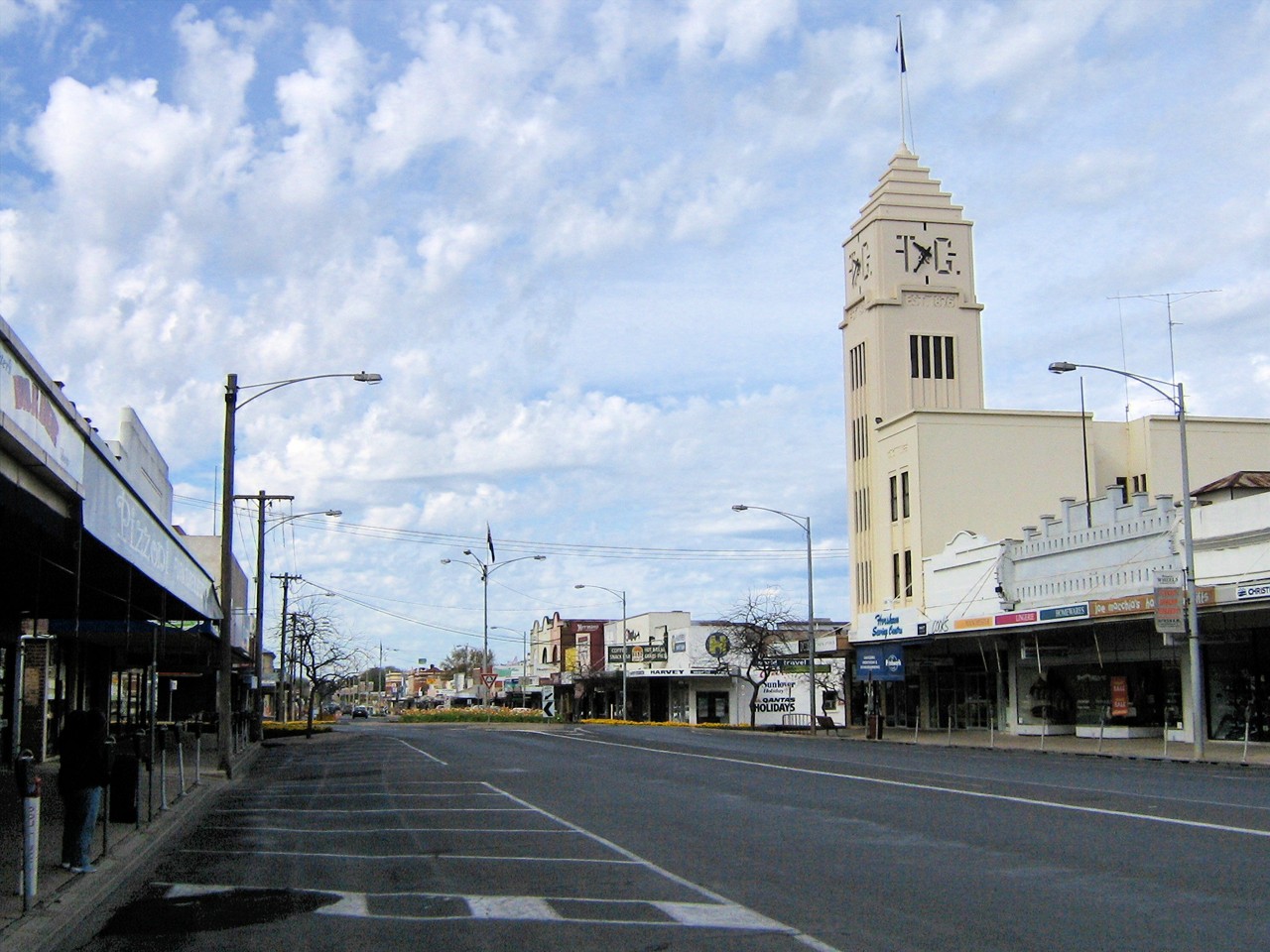 Horsham, VIC, Clocktower on a main street with shops
