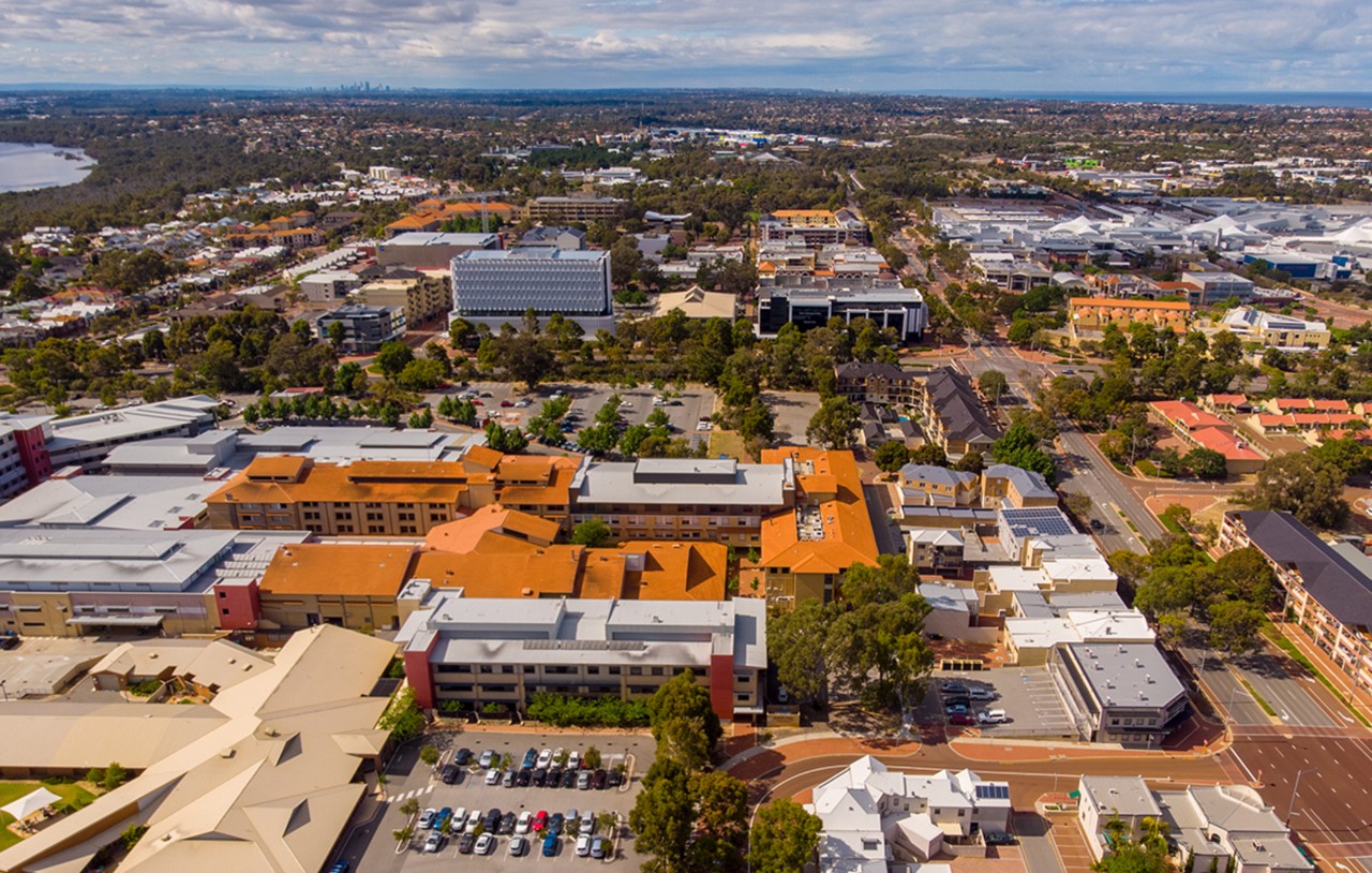 Joondalup, WA, Aerial view of city with residential buildings