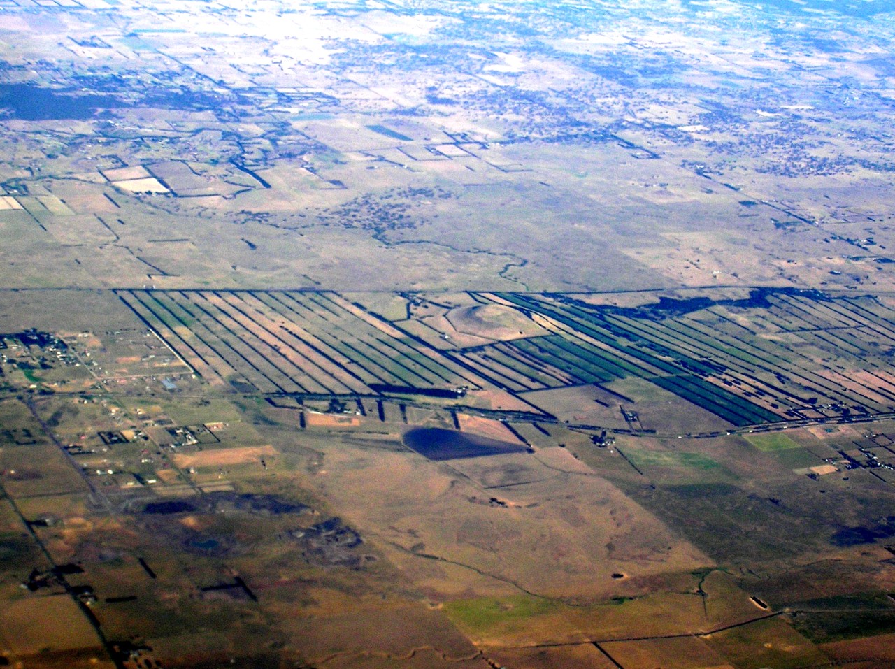 Kalkallo, VIC, Aerial view of agricultural fields and farmland
