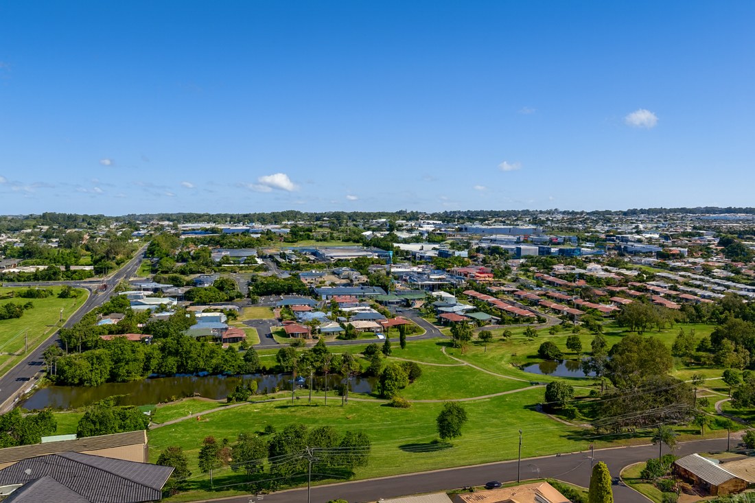 Kearneys Spring, QLD, Aerial view of suburban area and parkland