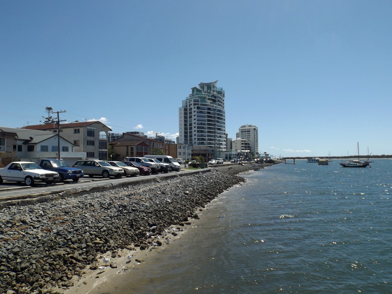 Labrador, QLD, High-rise buildings near a rocky shoreline