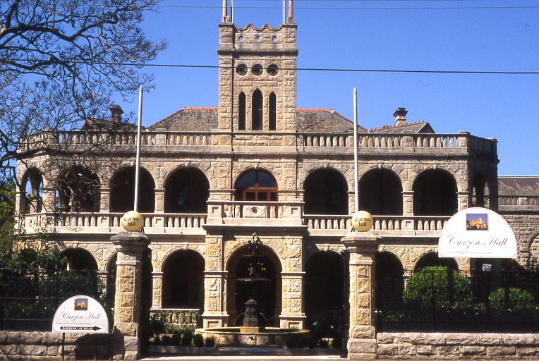 Marsfield, NSW, Historic sandstone mansion building with arches
