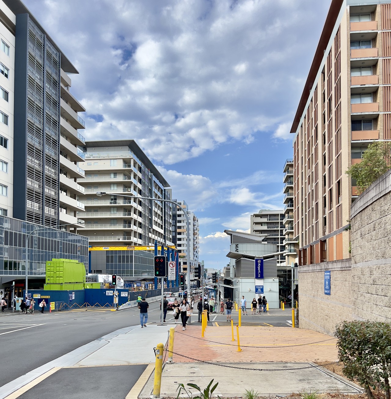 Mascot, NSW, Modern apartments along a busy street