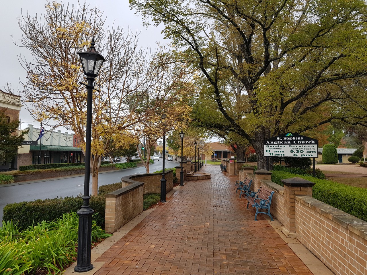 Mittagong, NSW, St Stephen's Anglican Church path with benches
