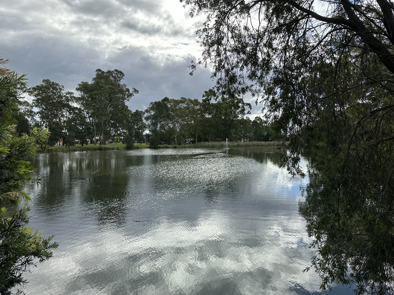 Moorebank, NSW, Calm lake surrounded by trees and greenery