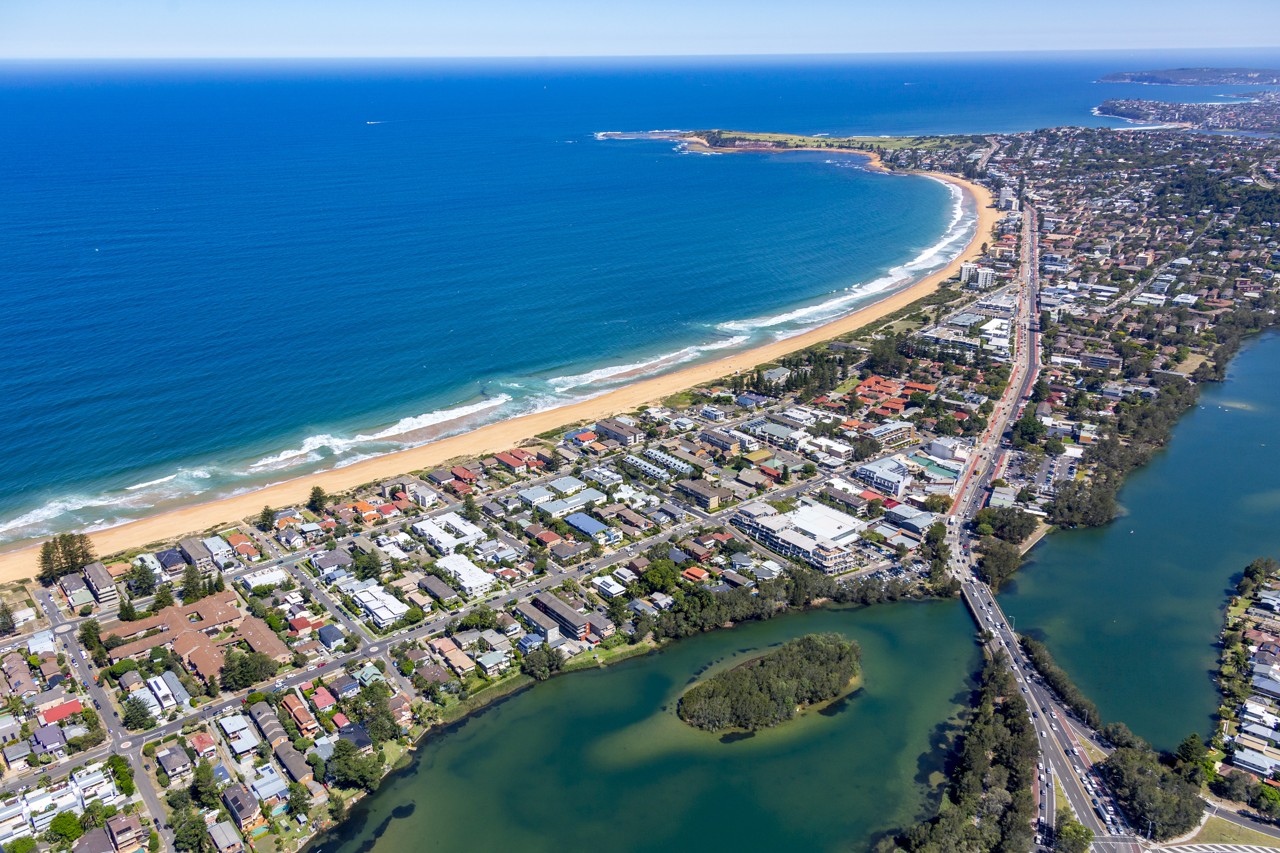 Narrabeen, NSW, Aerial view of Long Reef Beach and lagoon