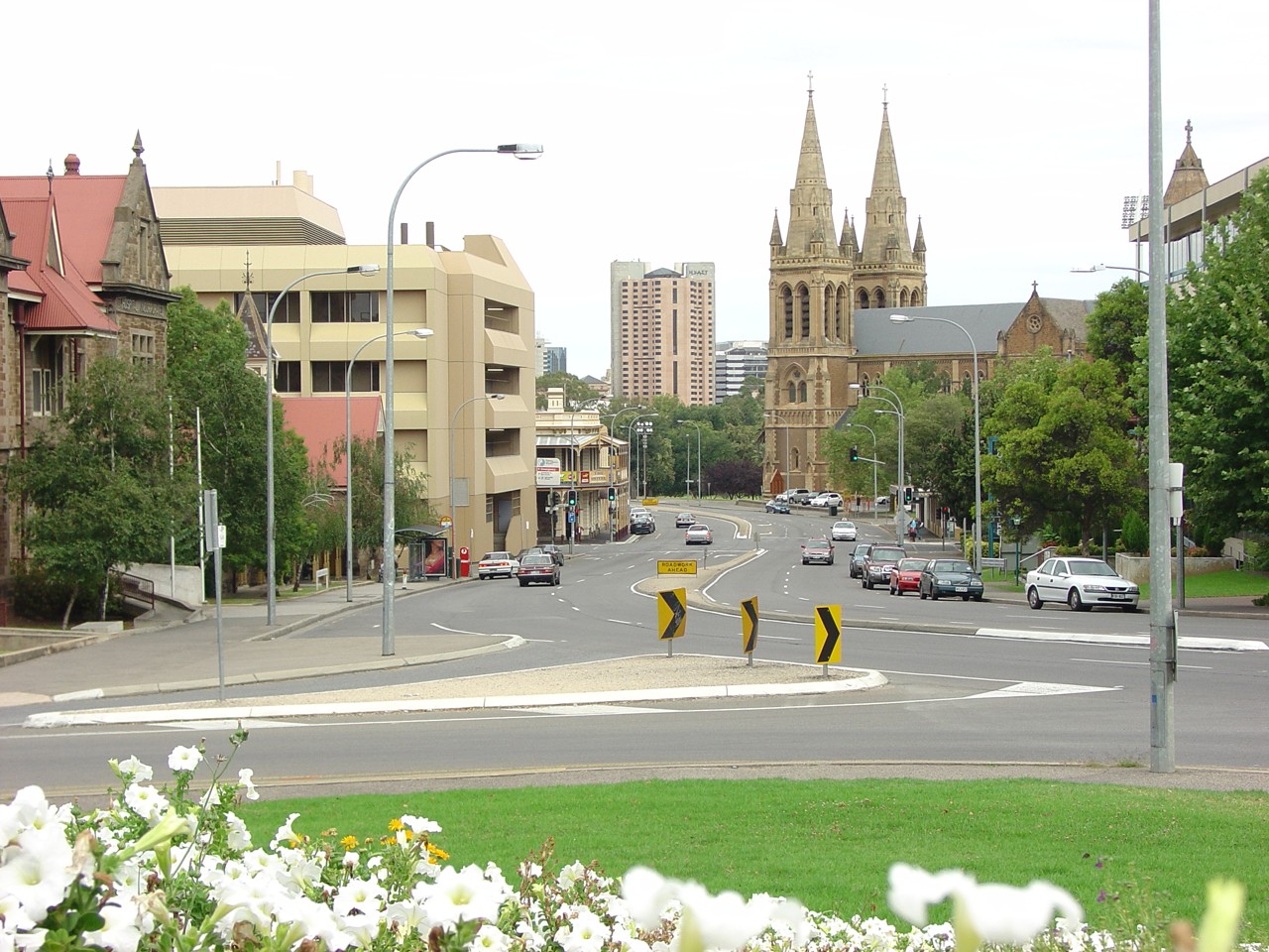 North Adelaide, SA, St Peter's Cathedral near a busy intersection