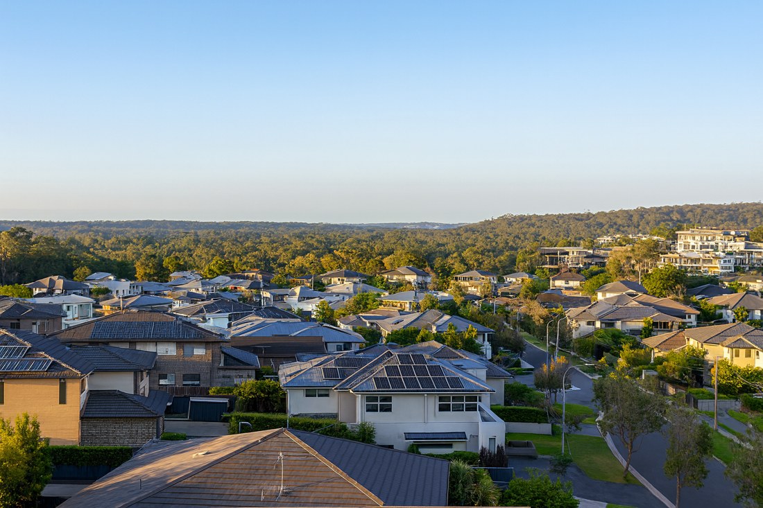 North Kellyville, NSW, Suburban homes with solar panels and greenery