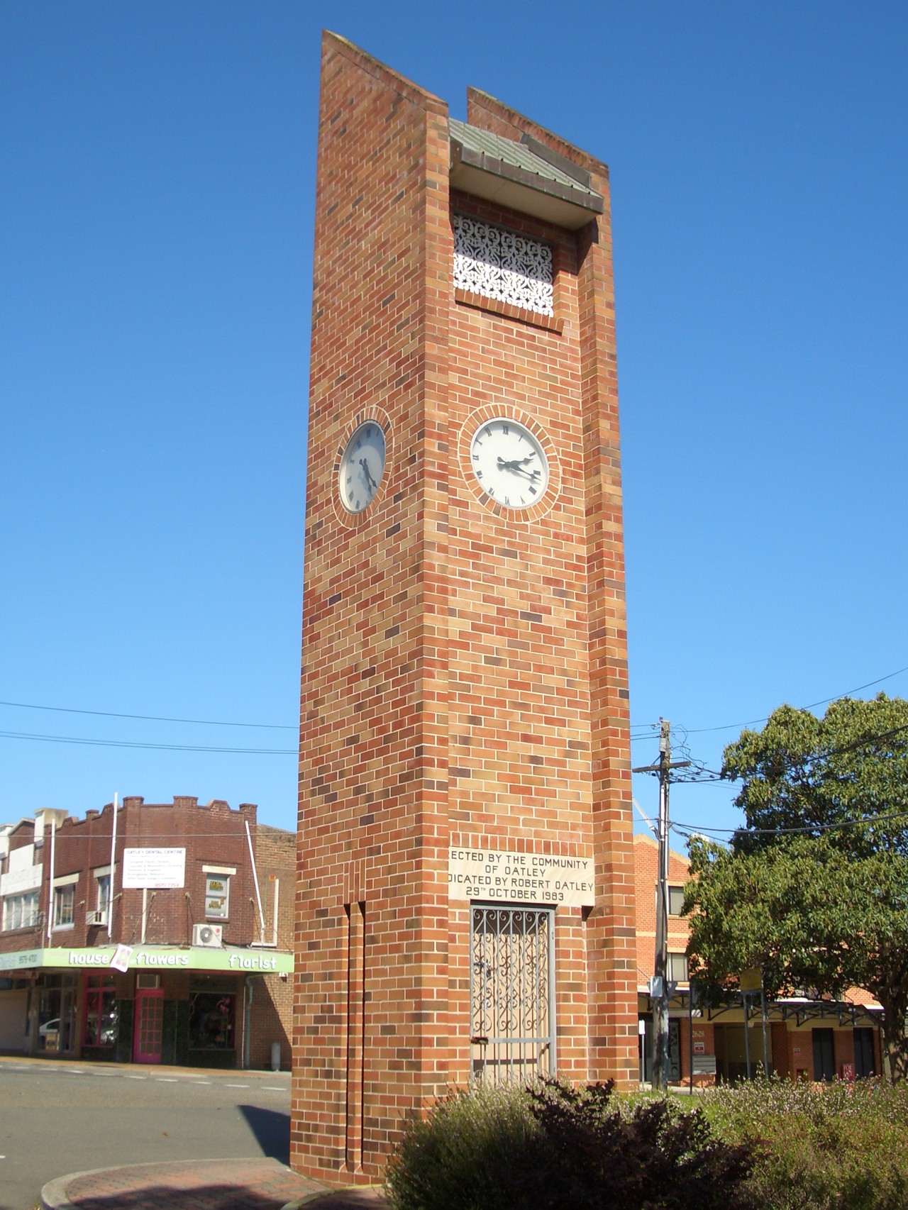Oatley, NSW, Brick clock tower in a small plaza