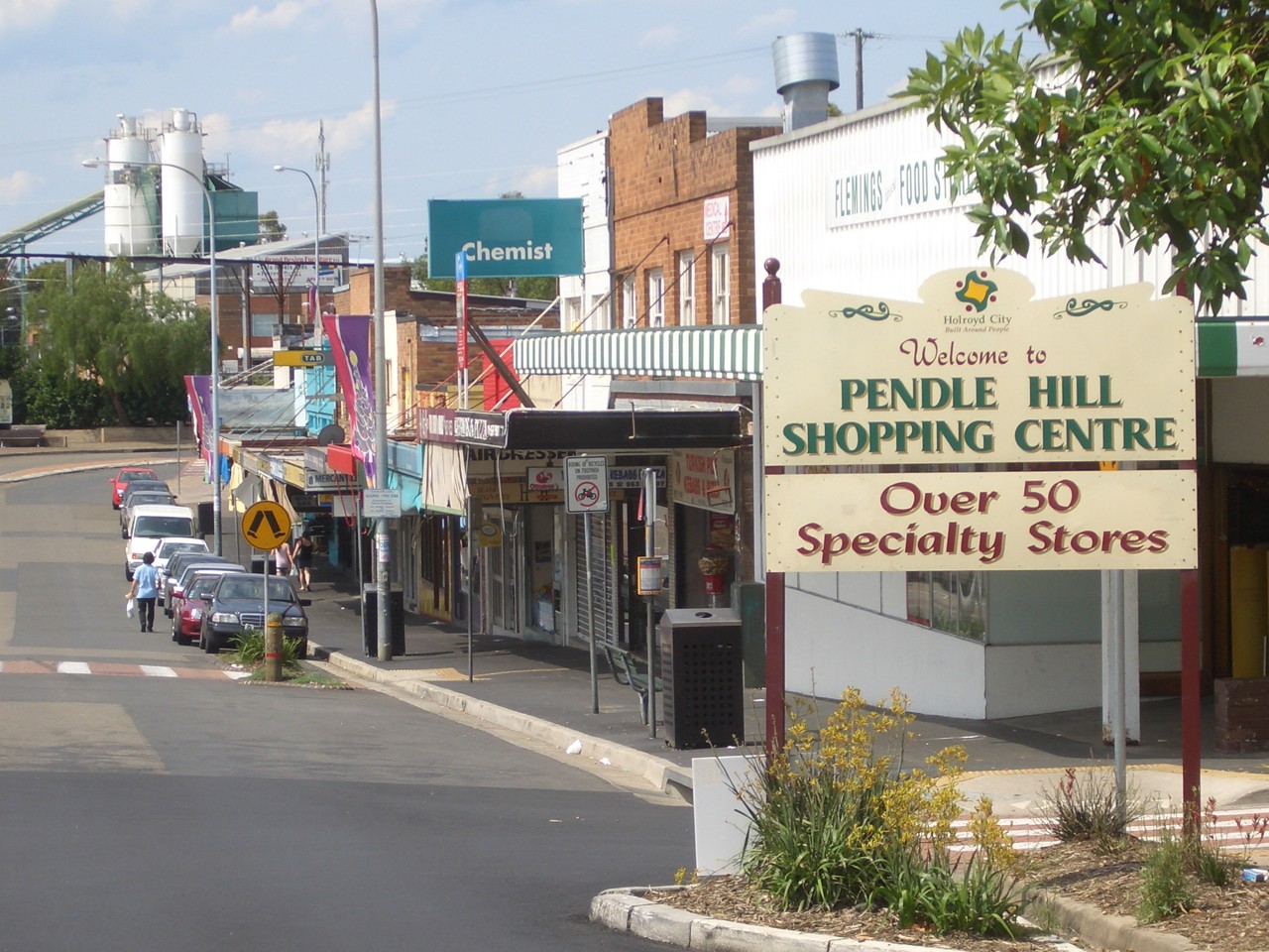 Pendle Hill, NSW, Suburban street with Pendle Hill Shopping Centre