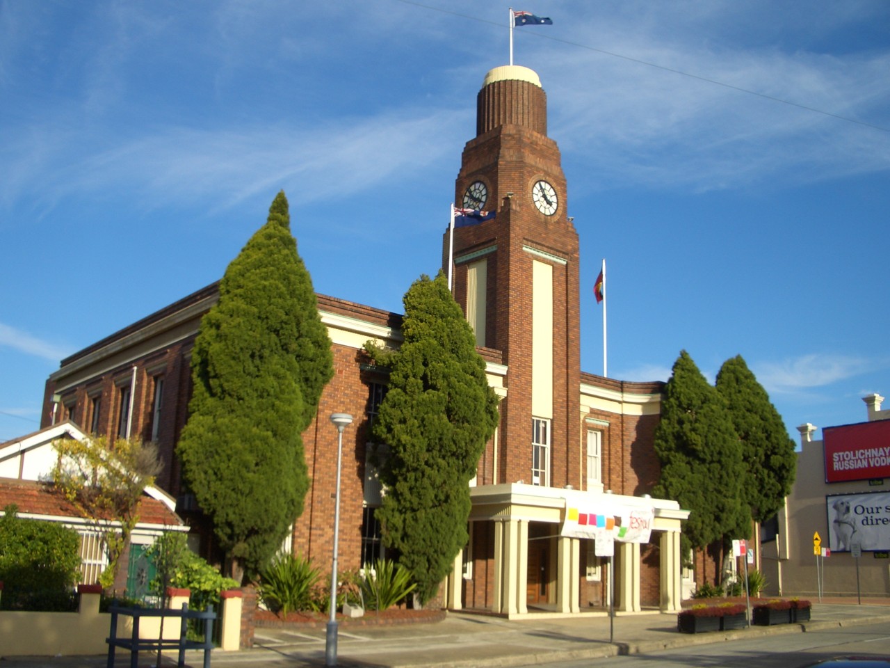 Petersham, NSW, Brick town hall with a tall clocktower