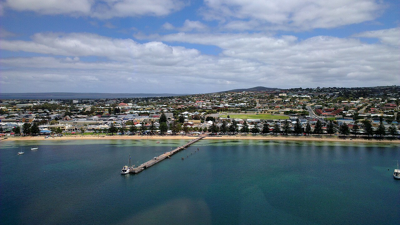 Port Lincoln, SA, Long jetty extending into blue-green water