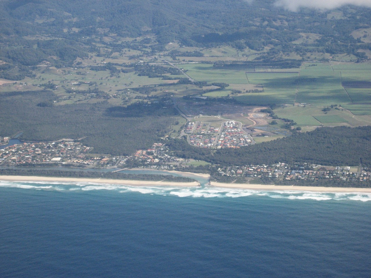 Pottsville, NSW, Aerial view of coastline and residential area