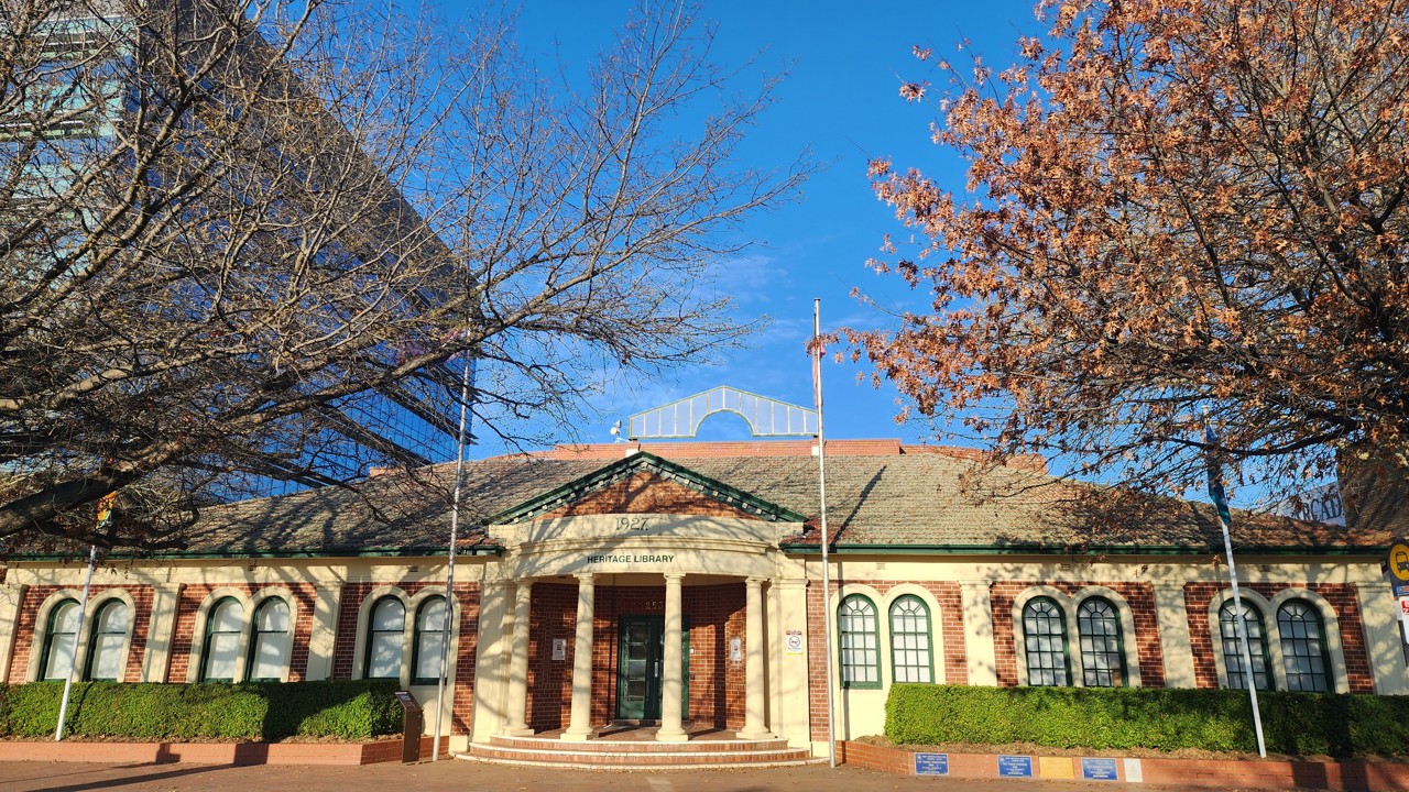 Queanbeyan, NSW, Heritage building with columns on main street