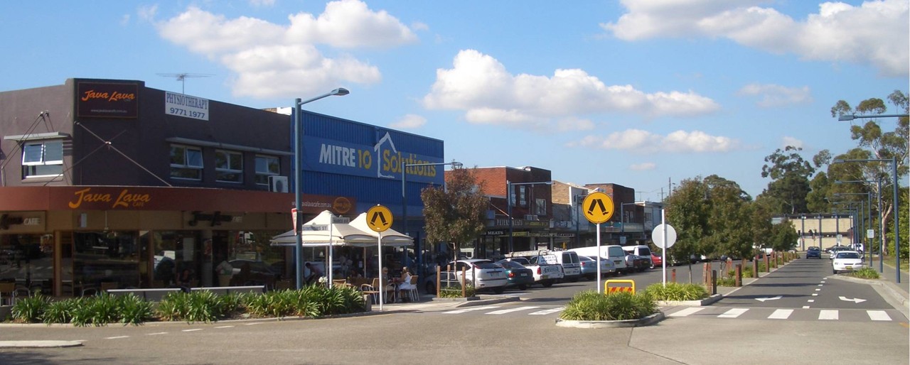 Revesby, NSW, Shops and pedestrian crossing on main street