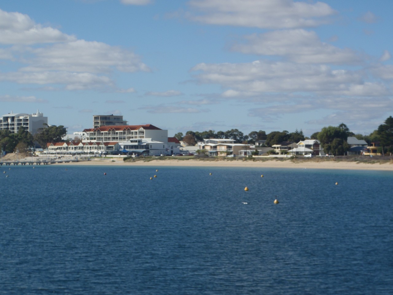 Rockingham, WA, Foreshore with buildings and beach in background