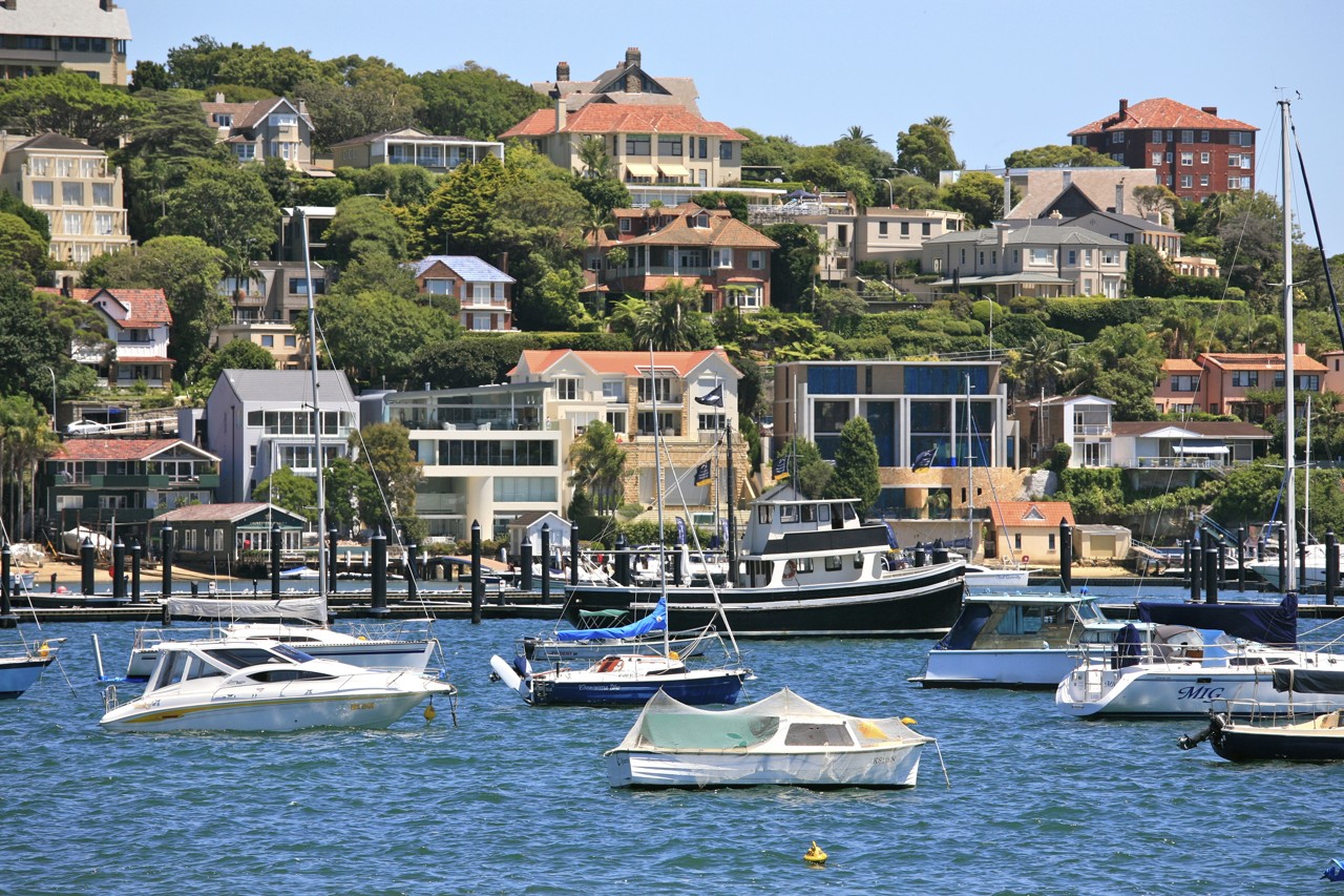 Rose Bay, NSW, Boats moored in front of waterfront homes