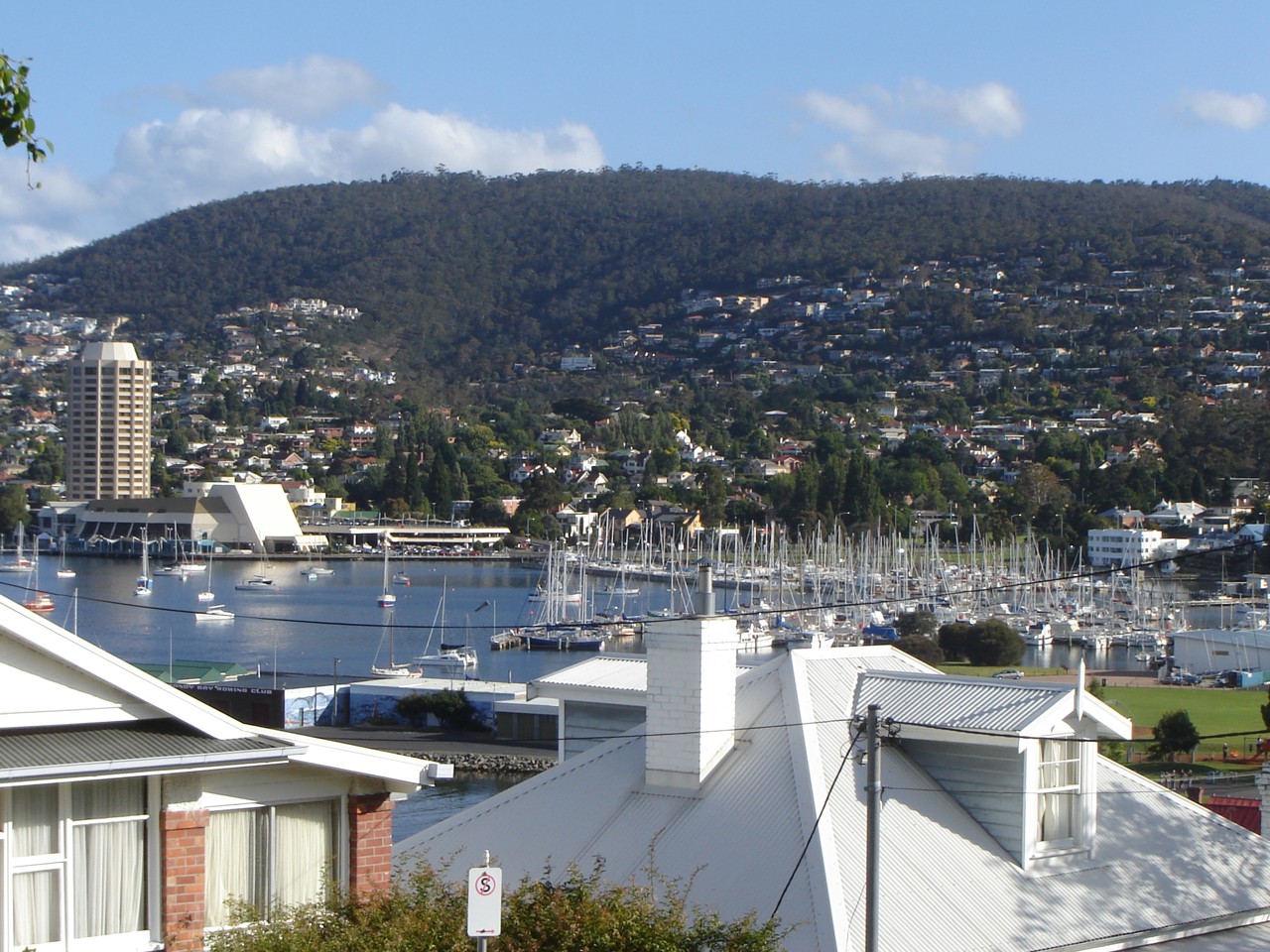 Sandy Bay, TAS — View of marina with surrounding hills