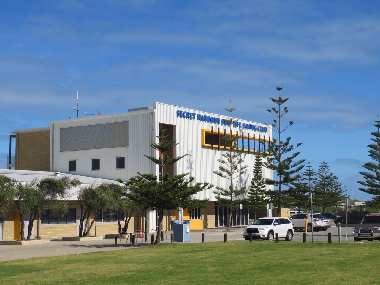 Secret Harbour, WA, Surf Life Saving Club building with pine trees
