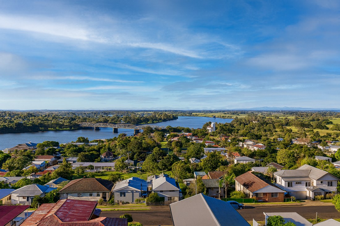 South Grafton, NSW, View of Clarence River and surrounding houses