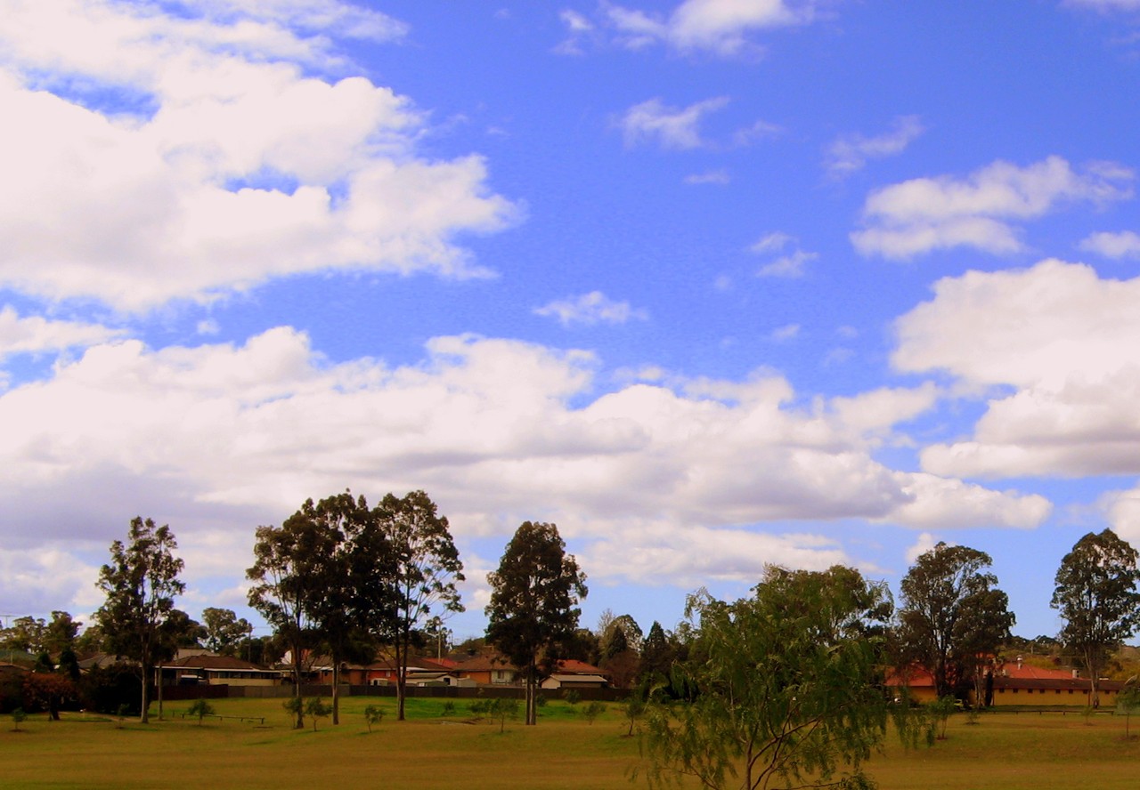 South Penrith, NSW, Houses and trees under a cloudy sky