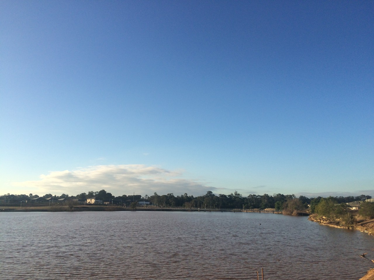 Spring Farm, NSW, Lake with trees and distant houses